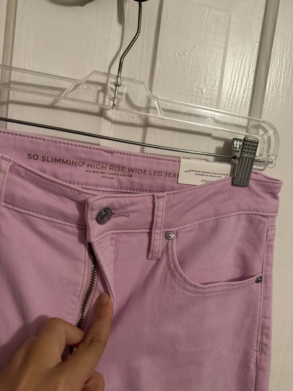 Chico's So Slimming High Rise Wide Leg Eyelet Jeans Lavender 1.5 US 10 - Picture 3 of 11